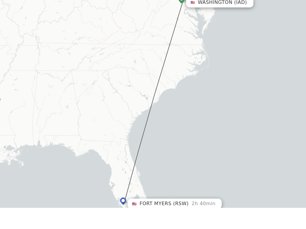 Flights from Dulles to Fort Myers route map