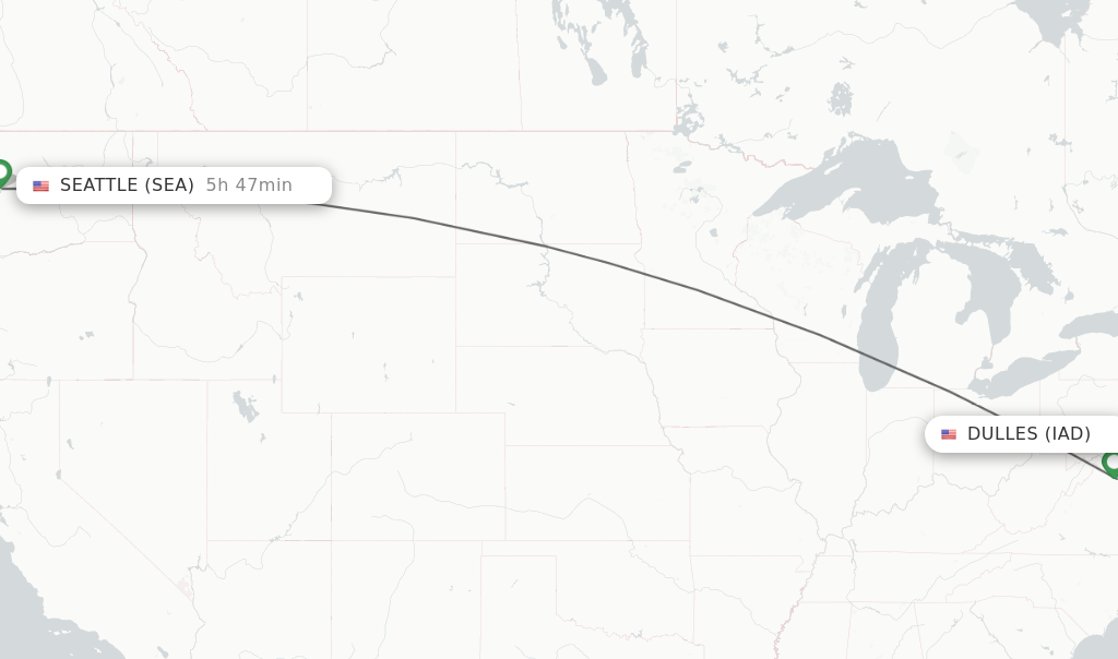 Flights from Dulles to Seattle route map