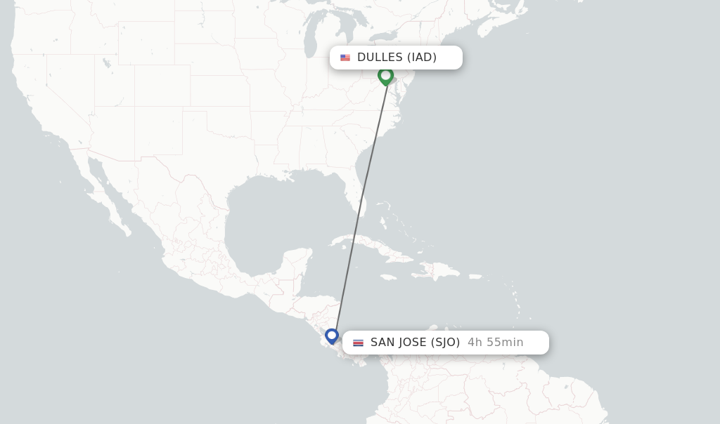 Flights from Washington to San Jose route map