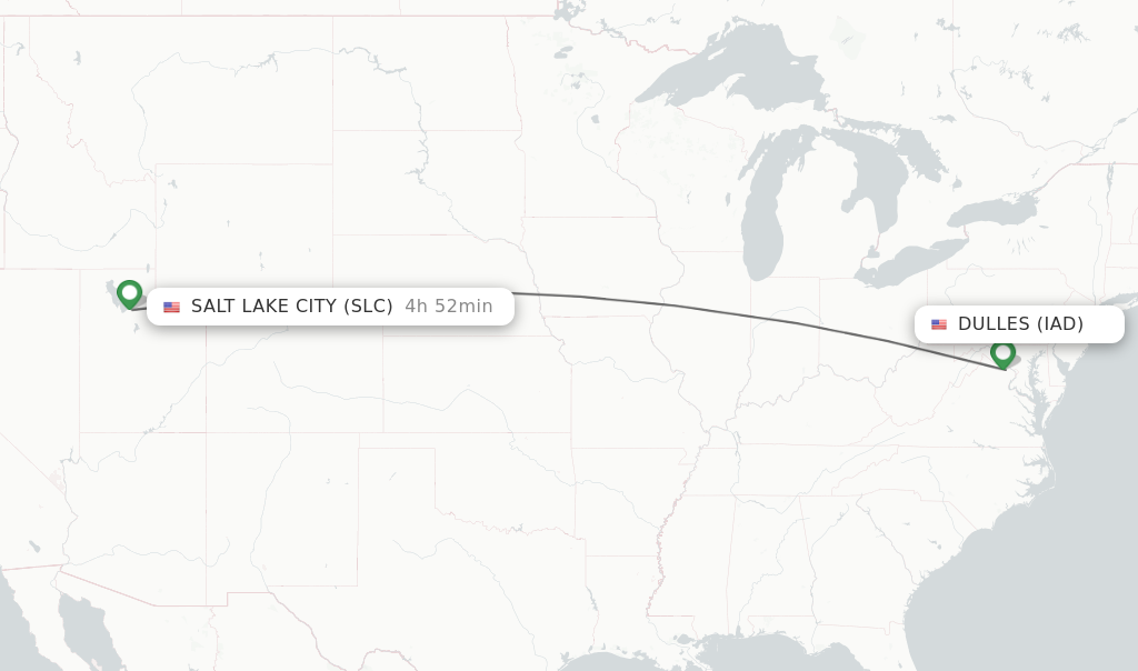 Flights from Dulles to Salt Lake City route map
