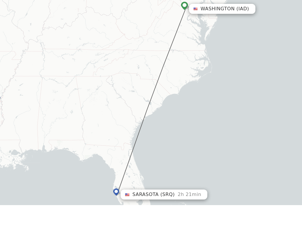 Flights from Dulles to Sarasota route map