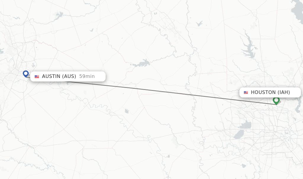 Flights from Houston to Austin route map