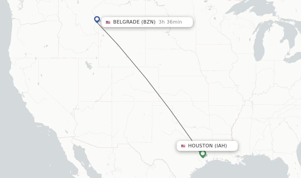 Flights from Houston to Bozeman route map