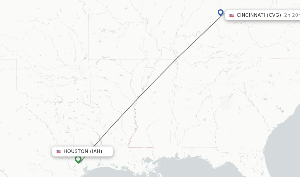 Flights from Houston to Cincinnati route map