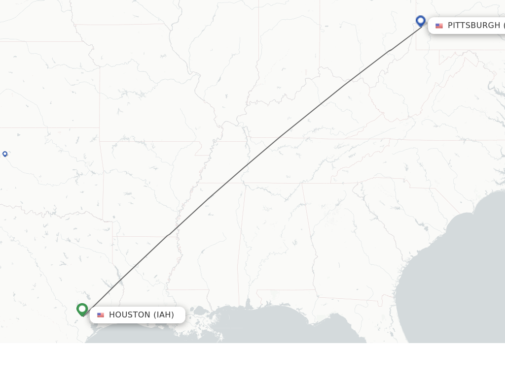 Flights from Houston to Pittsburgh route map