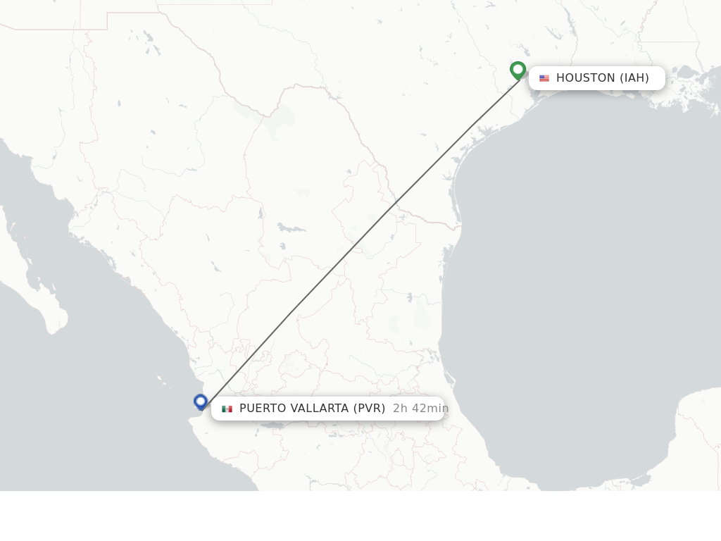 Flights from Houston to Puerto Vallarta route map