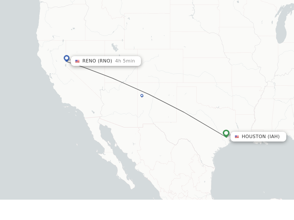 Flights from Houston to Reno route map