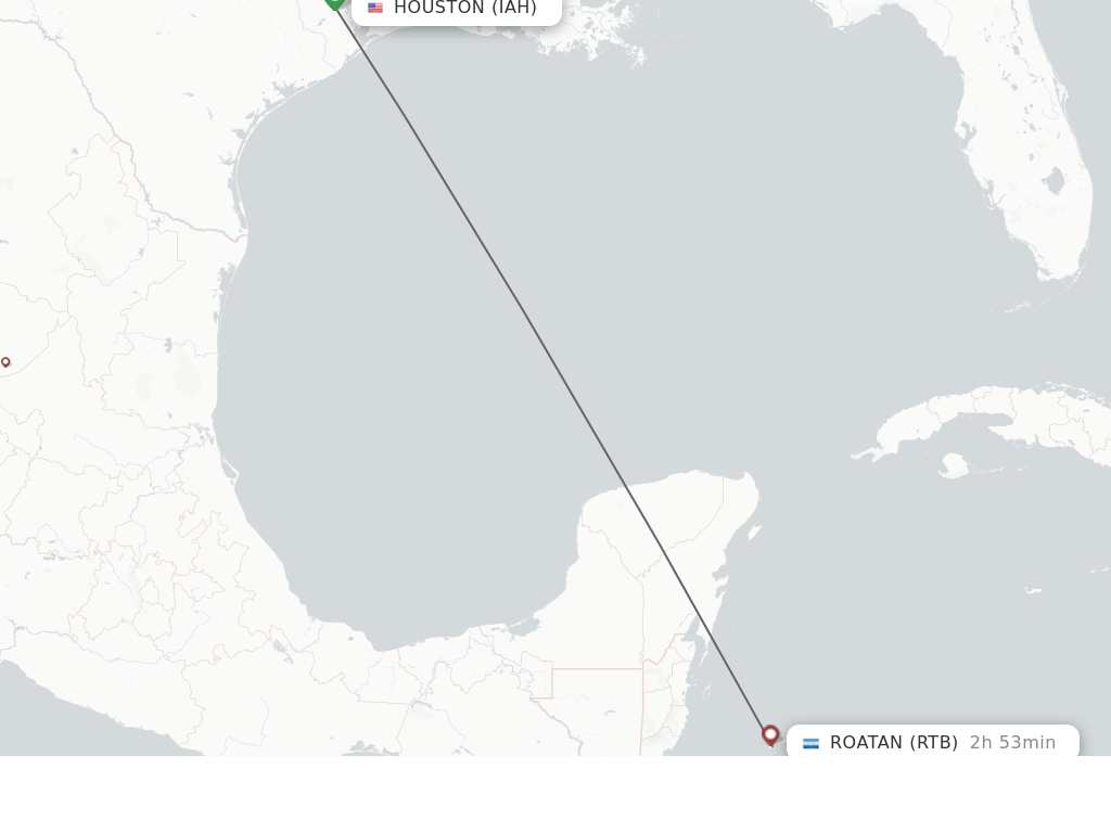 Flights from Houston to Roatan route map
