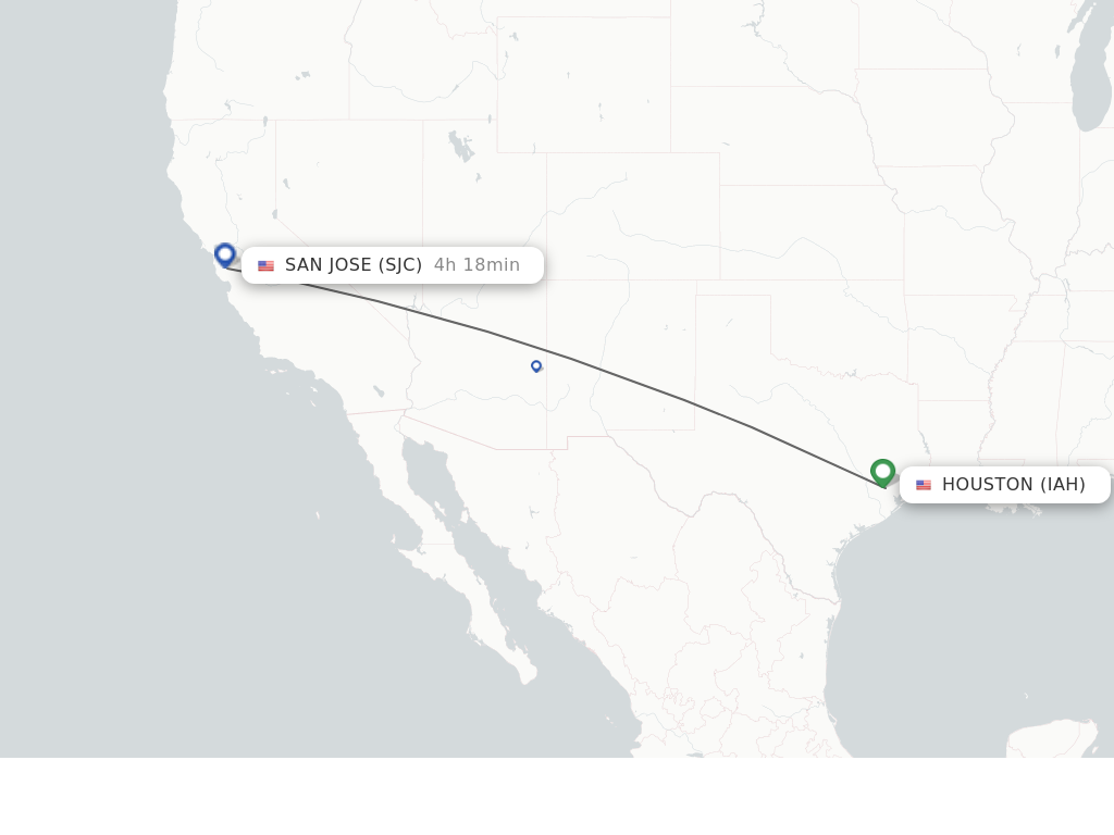 Flights from Houston to San Jose route map
