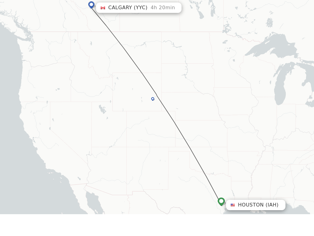 Flights from Houston to Calgary route map