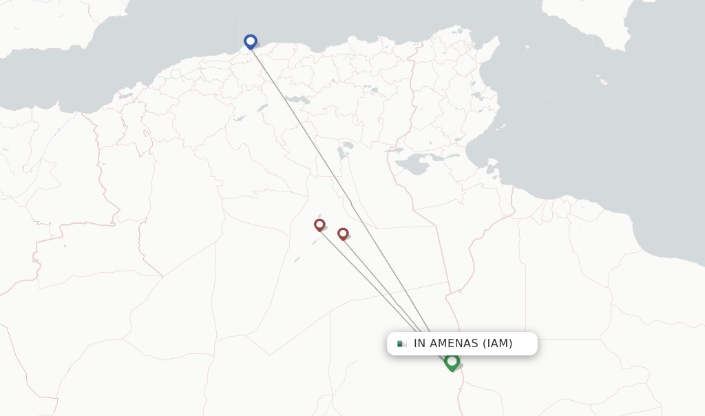 Route map with flights from In Amenas with Air Algerie