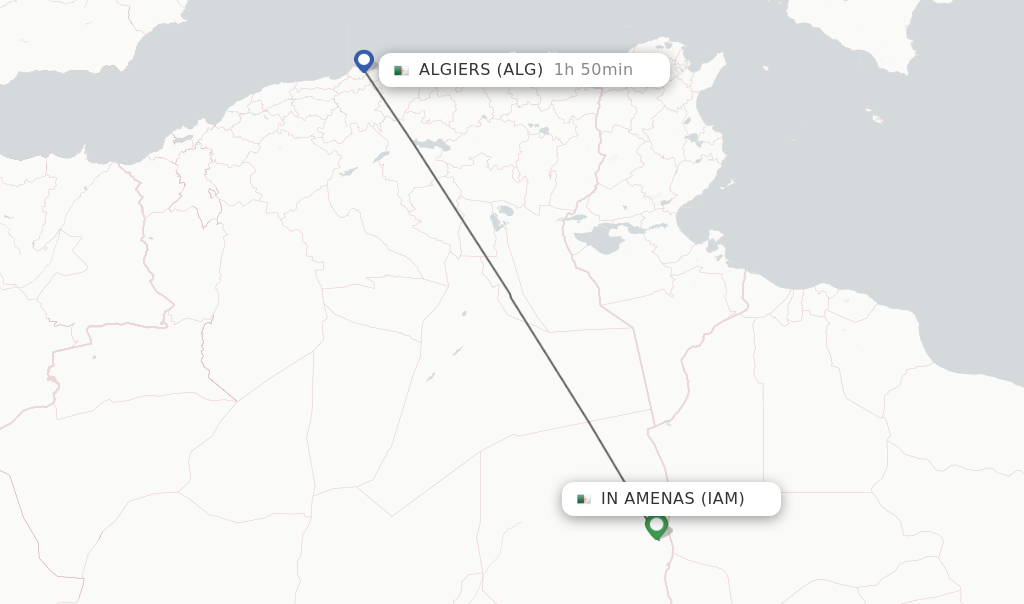 Flights from In Amenas to Algiers route map