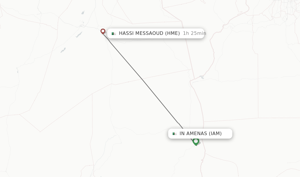 Flights from In Amenas to Hassi Messaoud route map