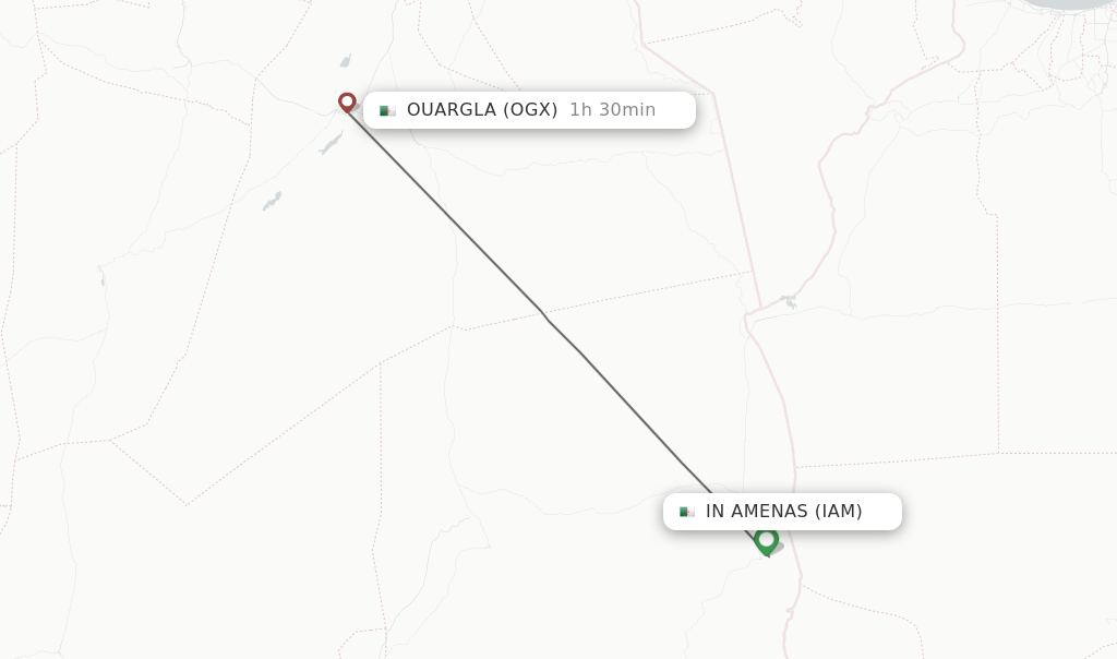 Flights from In Amenas to Ouargla route map