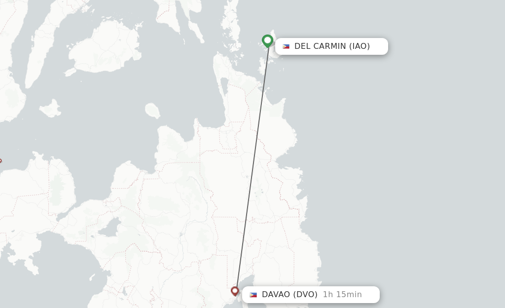 Flights from Del Carmin to Davao route map