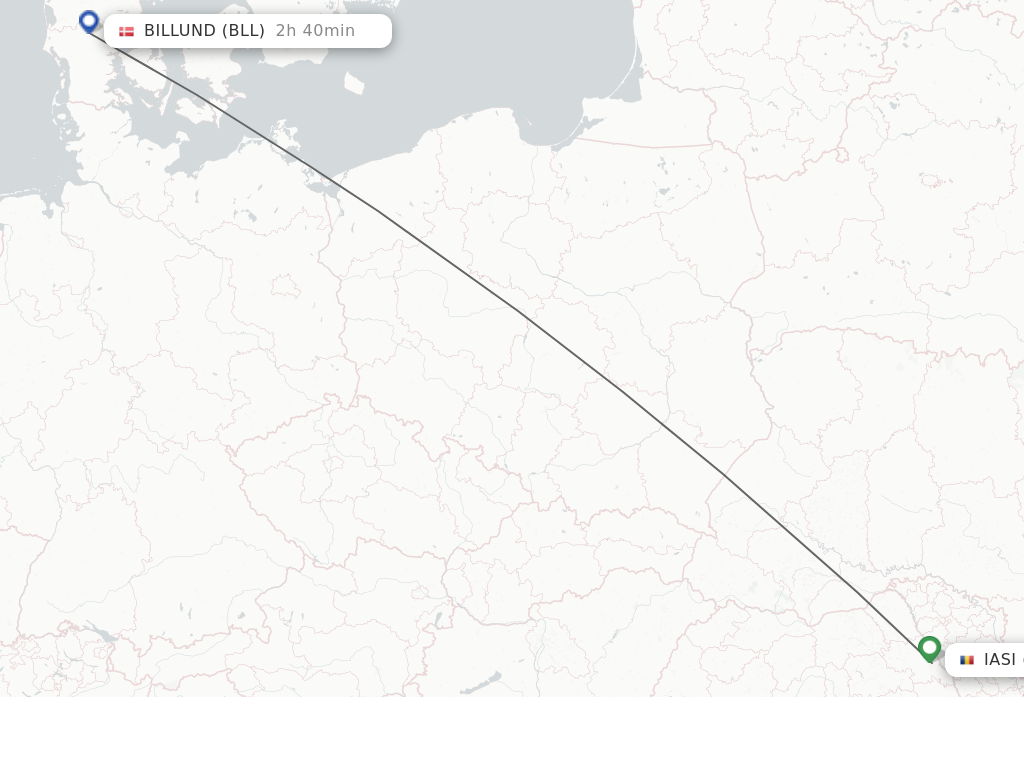 Flights from Iasi to Billund route map