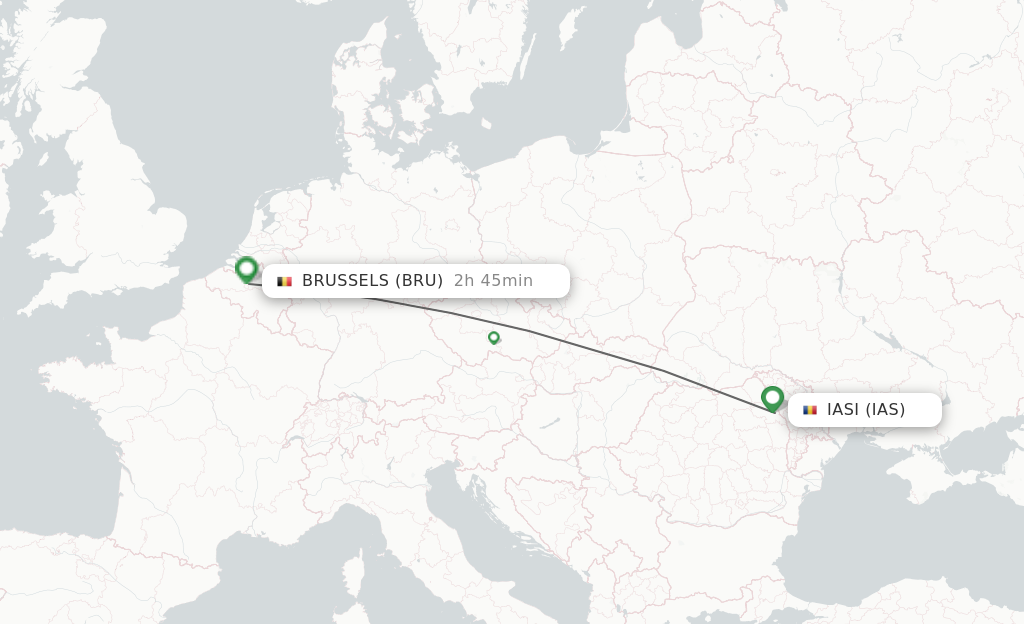 Flights from Iasi to Brussels route map