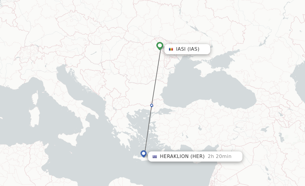 Flights from Iasi to Heraklion route map