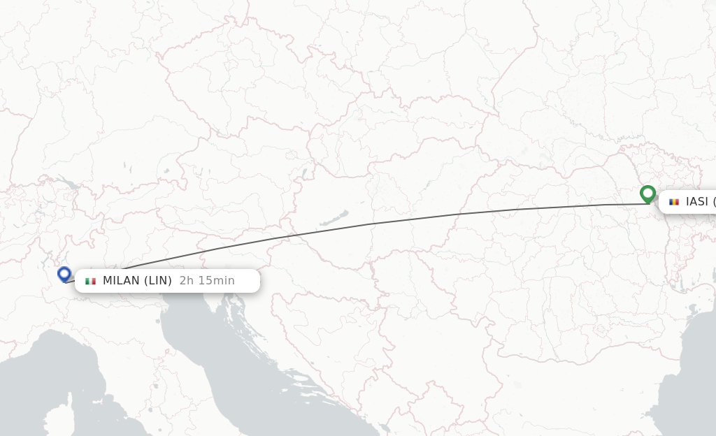 Flights from Iasi to Milan route map