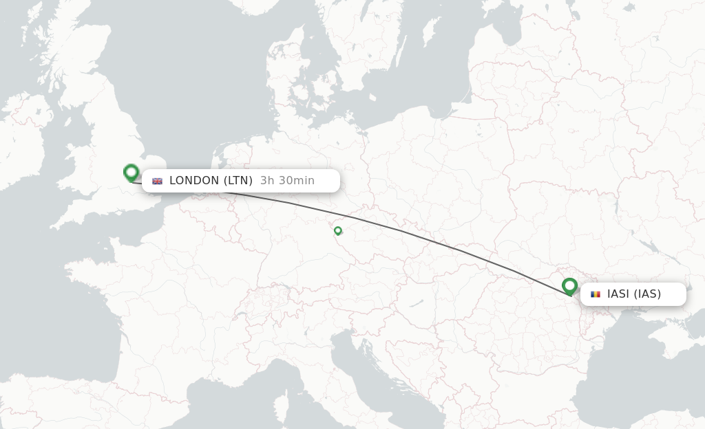Flights from Iasi to London route map