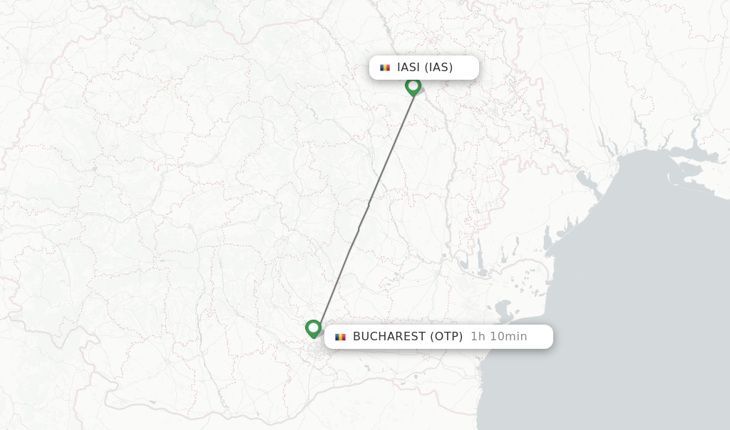 Flights from Iasi to Bucharest route map