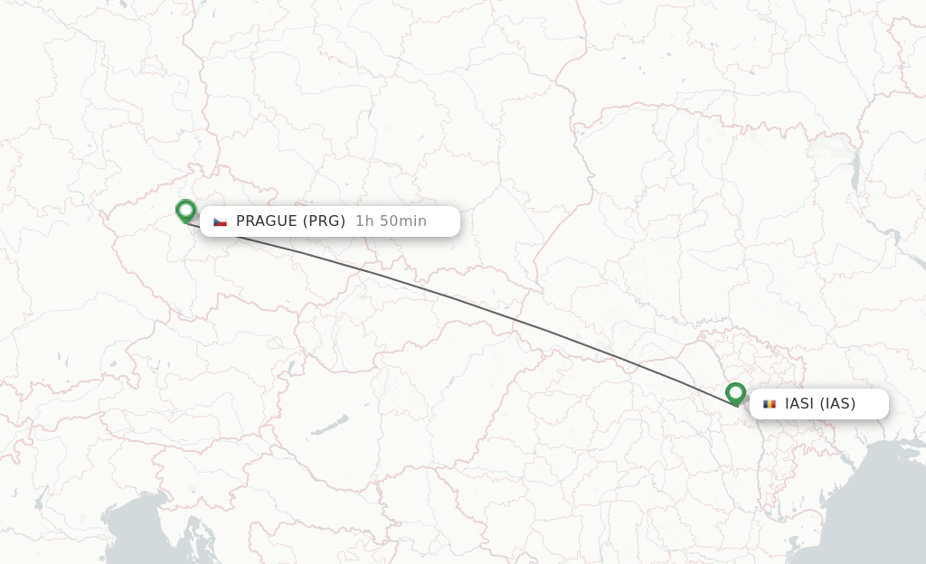 Flights from Iasi to Prague route map