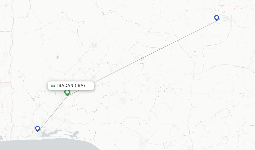 Flights from Ibadan to Lagos route map