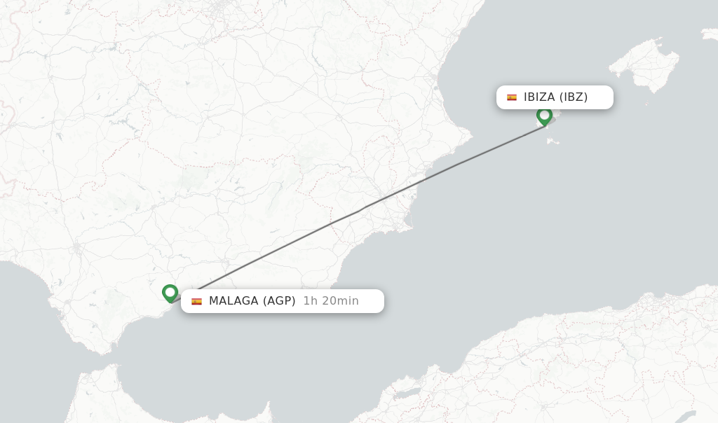 Flights from Ibiza to Malaga route map