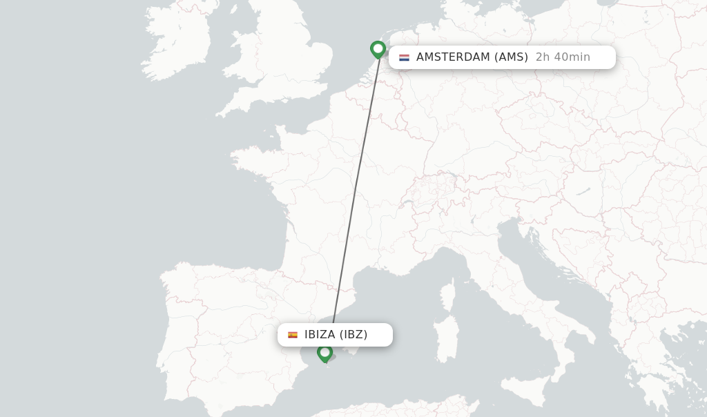 Flights from Ibiza to Amsterdam route map