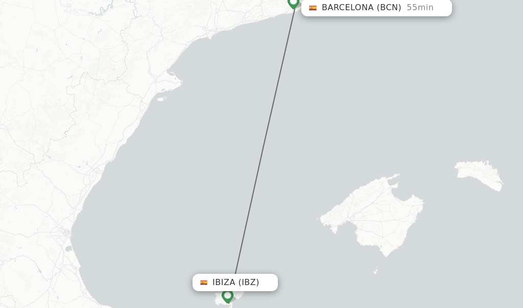Flights from Ibiza to Barcelona route map