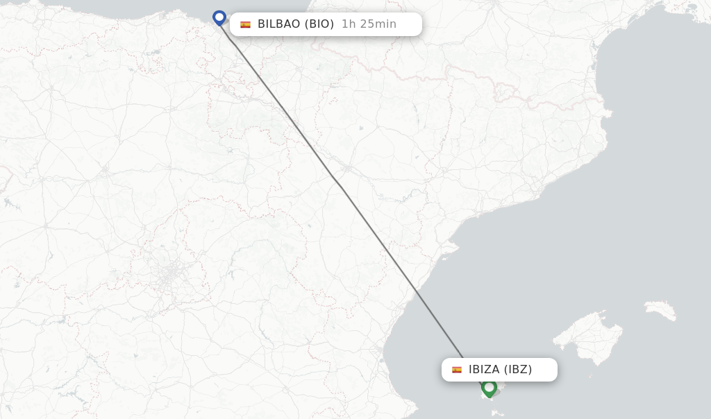 Flights from Ibiza to Bilbao route map