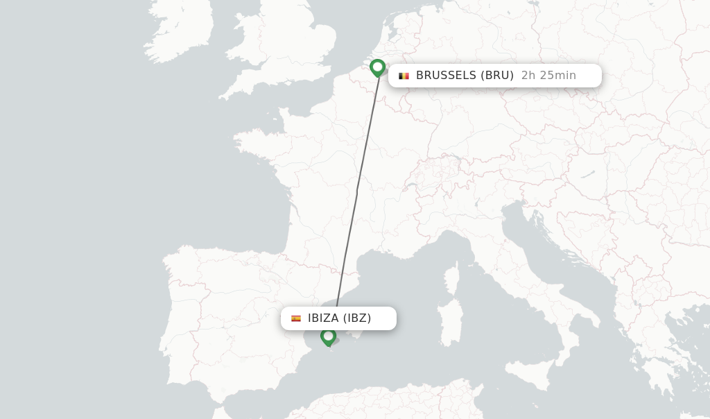 Flights from Ibiza to Brussels route map