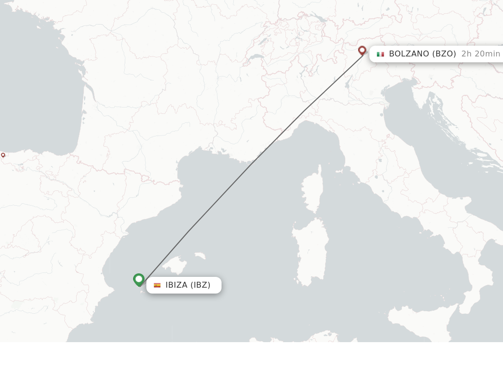 Flights from Ibiza to Bolzano route map