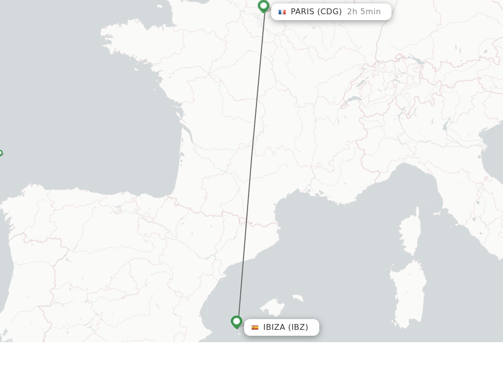 Flights from Ibiza to Paris route map