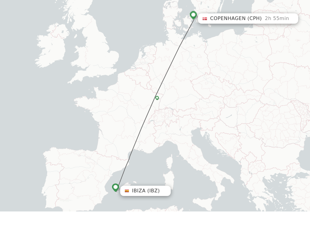 Flights from Ibiza to Copenhagen route map