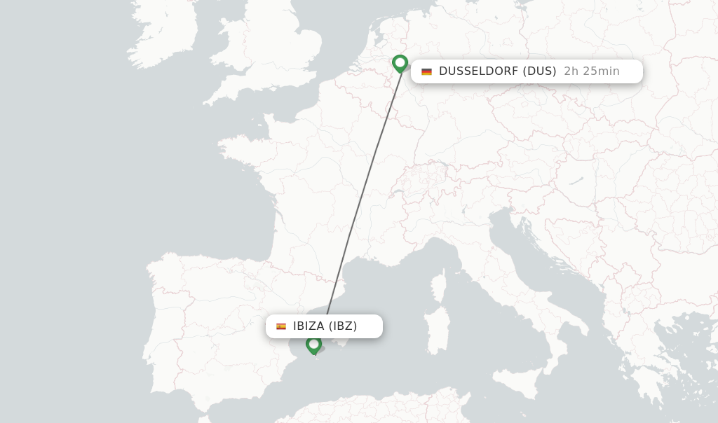 Flights from Ibiza to Dusseldorf route map