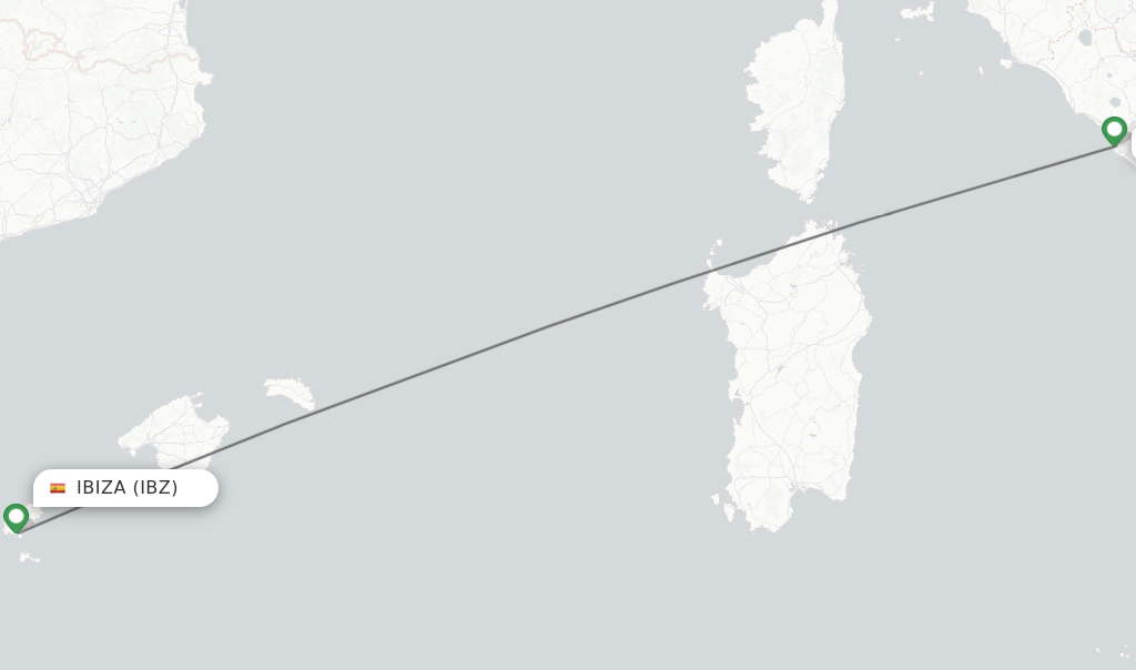 Flights from Ibiza to Rome route map