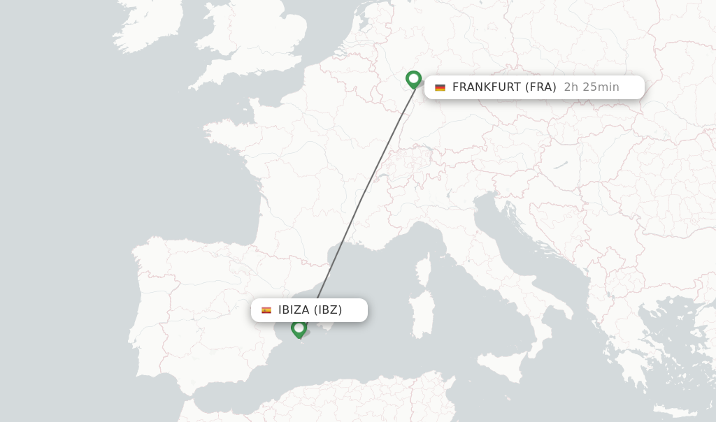 Flights from Ibiza to Frankfurt route map
