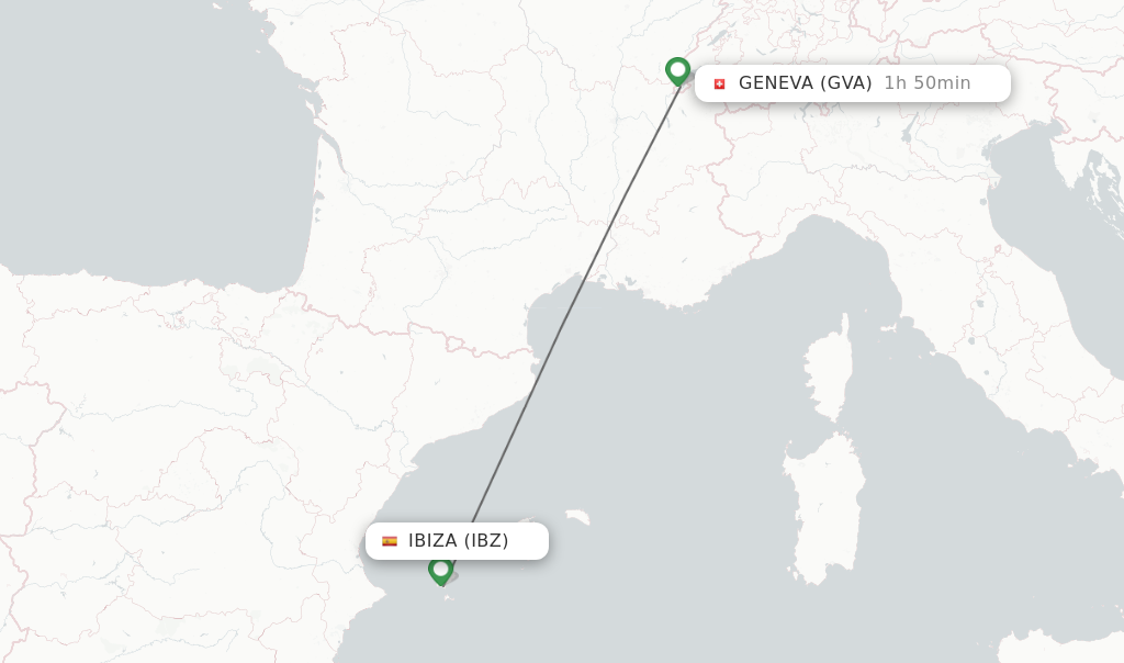 Flights from Ibiza to Geneva route map
