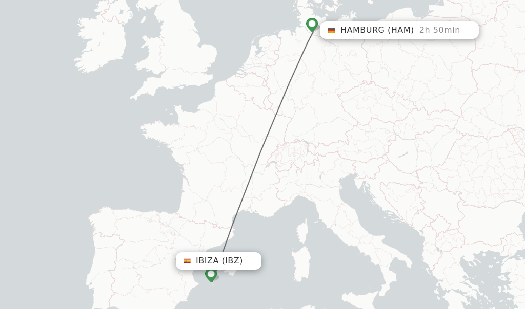 Flights from Ibiza to Hamburg route map
