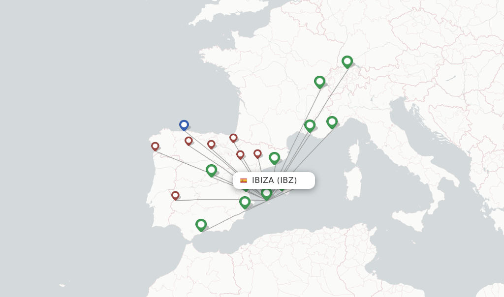 Route map with flights from Ibiza with Iberia