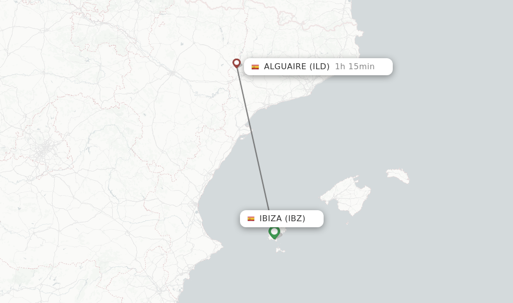 Flights from Ibiza to Alguaire route map