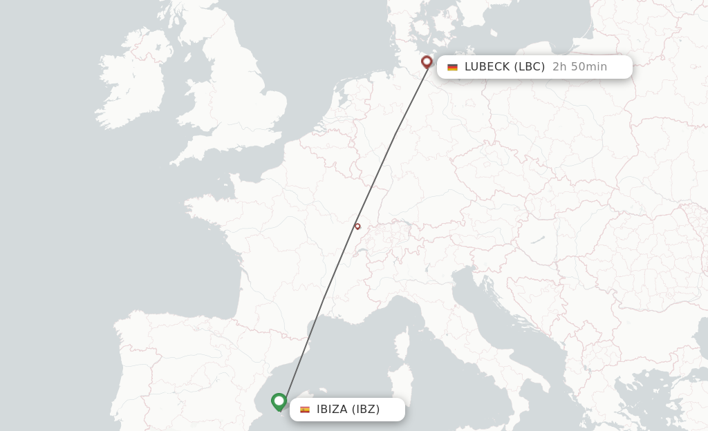 Flights from Ibiza to Hamburg route map