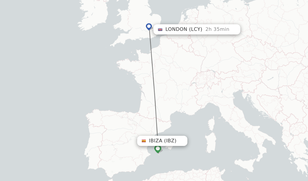 Flights from Ibiza to London route map