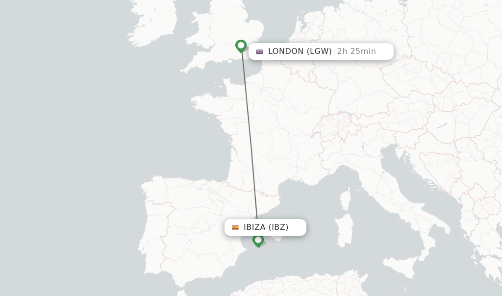 Flights from Ibiza to London route map