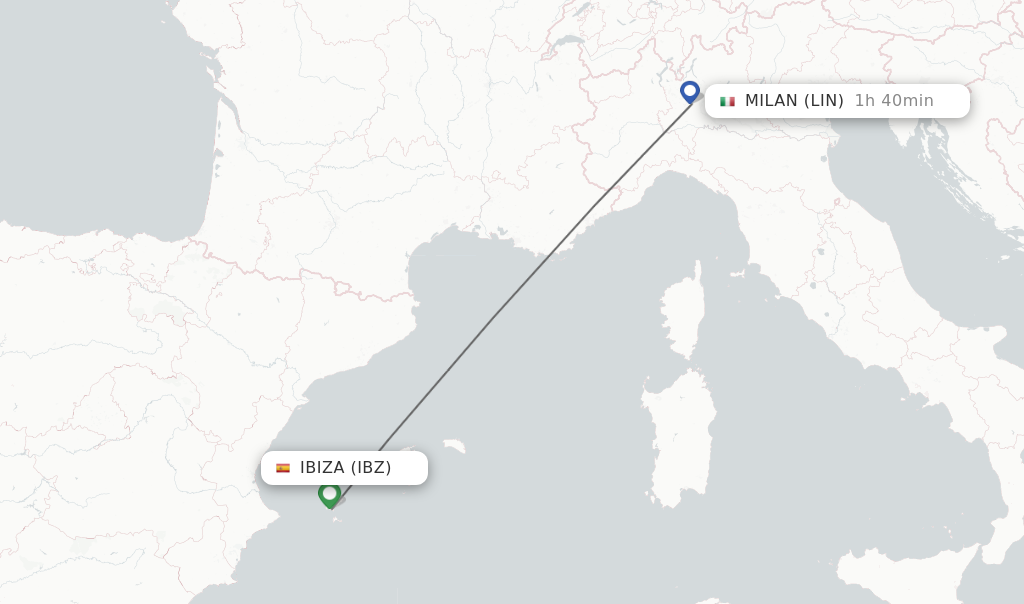 Flights from Ibiza to Milan route map