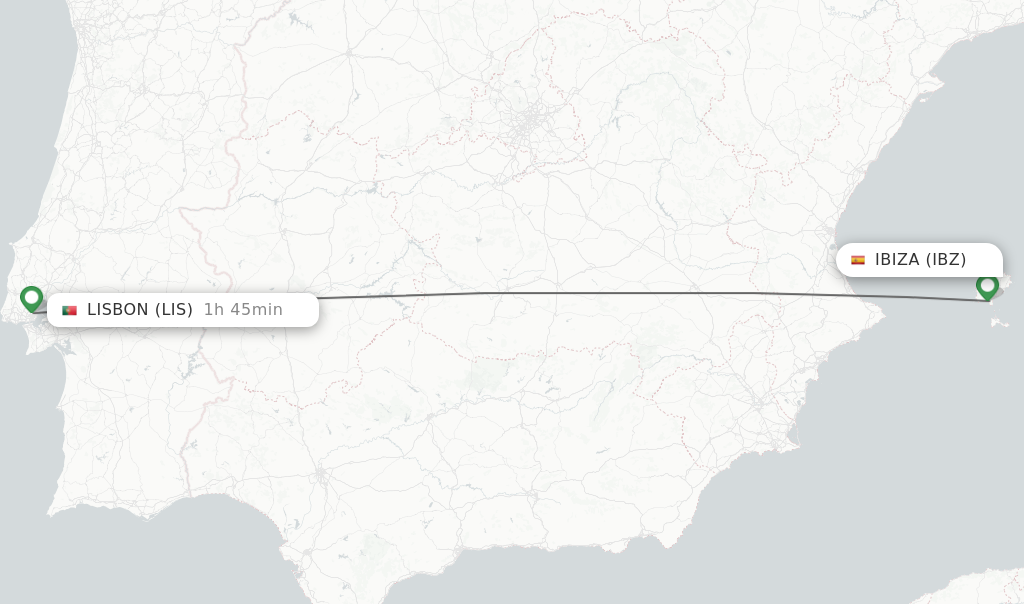 Flights from Ibiza to Lisbon route map