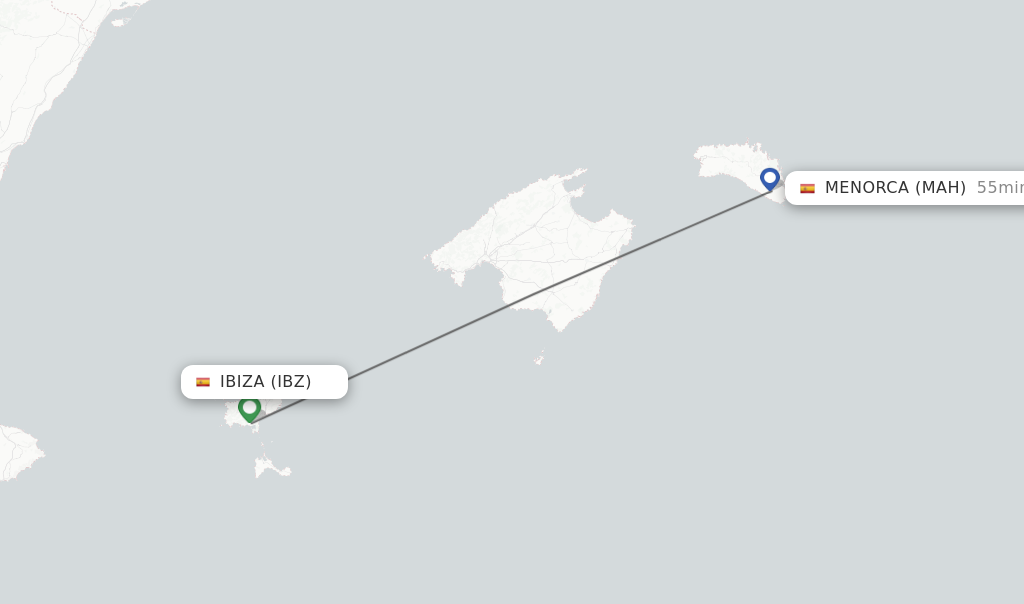 Flights from Ibiza to Menorca route map