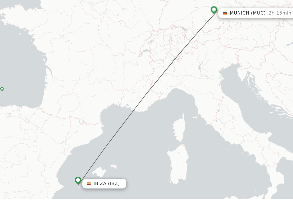 Flights from Ibiza to Munich route map