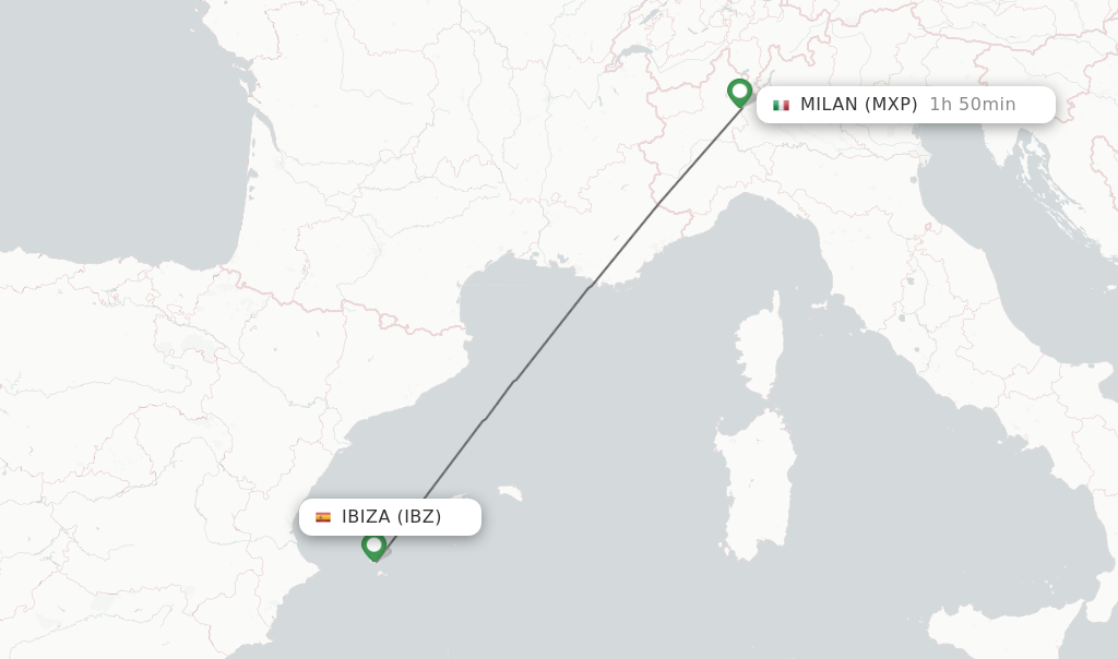 Flights from Ibiza to Milan route map